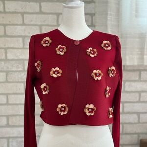 Floral Embellished Red Women's Top
